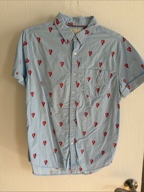 Cactus Light Blue Short-Sleeve Button-Down with Red Lobster Print